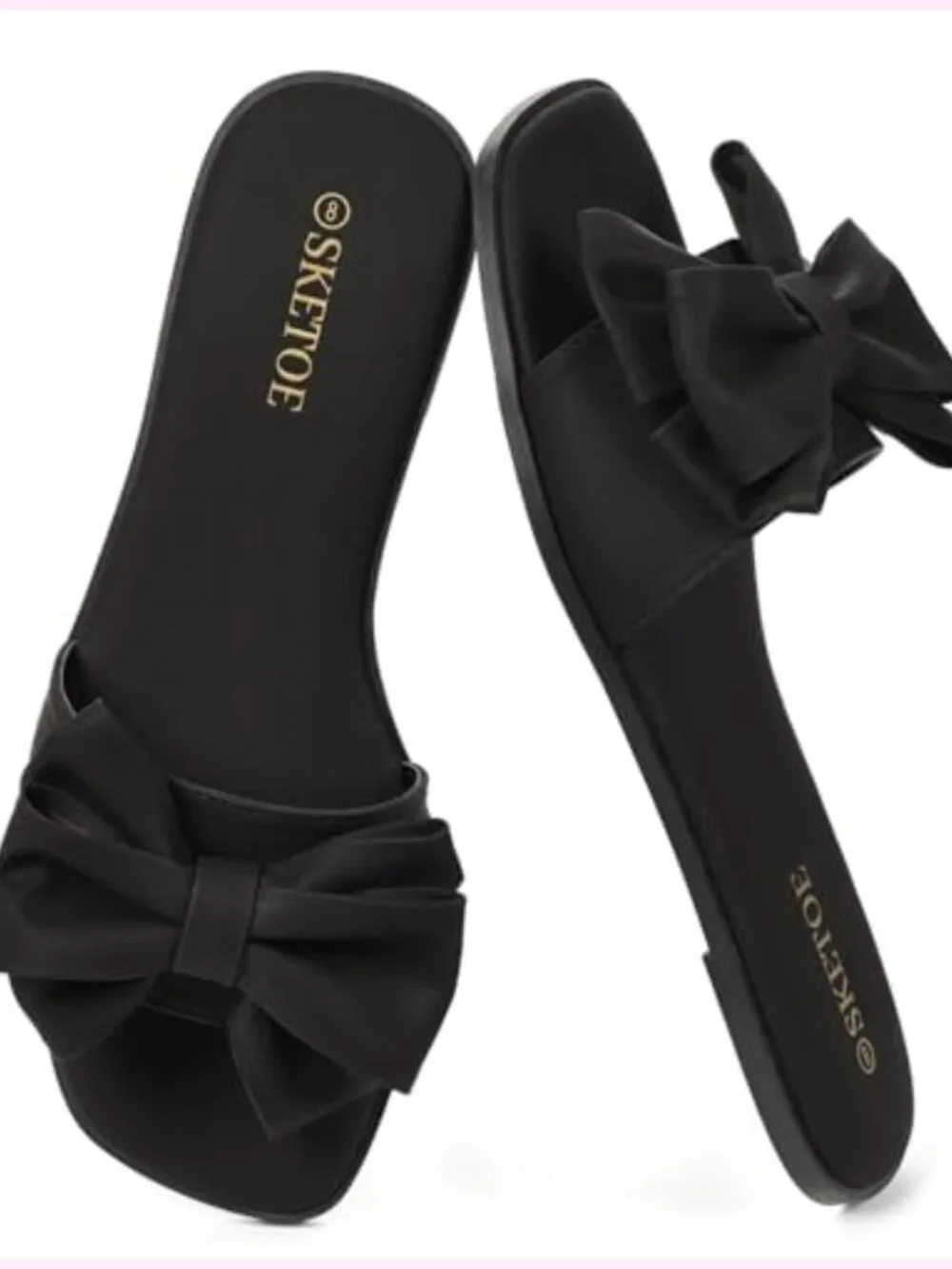 Women's Bow Flat Sandals Open Square Toe Comfortable Slide for Wedding Beach